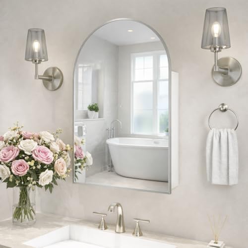 Bathroom Cabinet Mirror - 24x36 Inch Arch Bathroom Mirror Medicine,Cabinet,Brushed