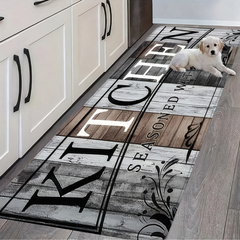 Home Kitchen Bathroom Cleaning - VIKAMA Retro Wood Grain Kitchen Carpet
