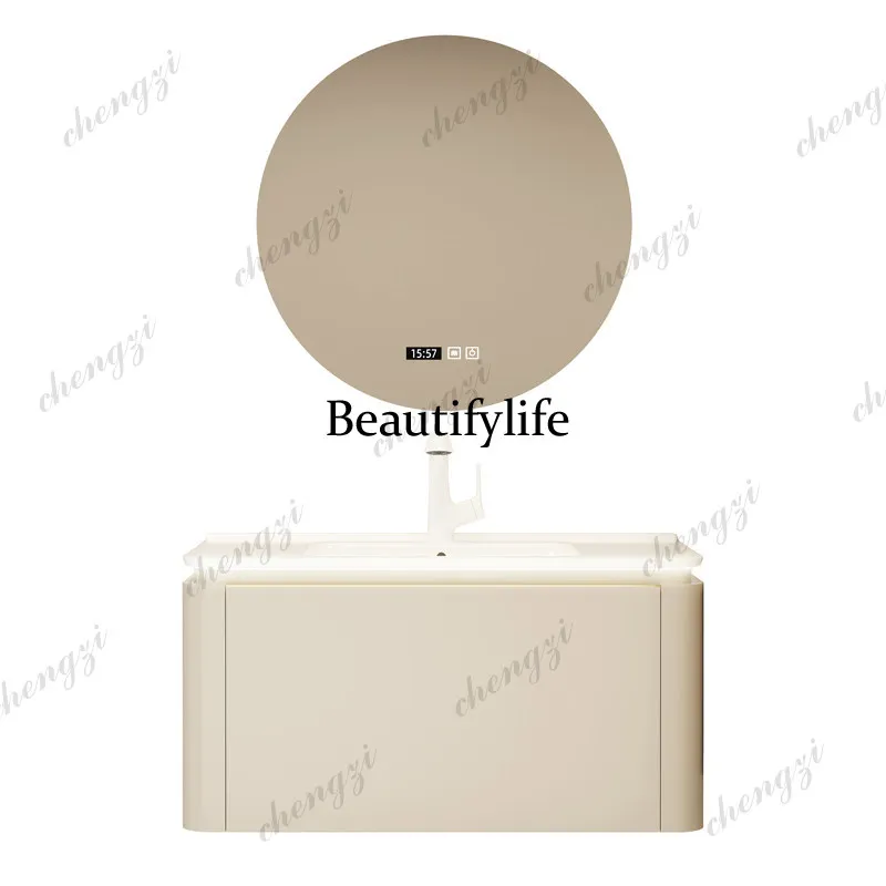 A17 Cream gray wind solid wood - Bathroom Cabinet Mirror ulasan dan harga