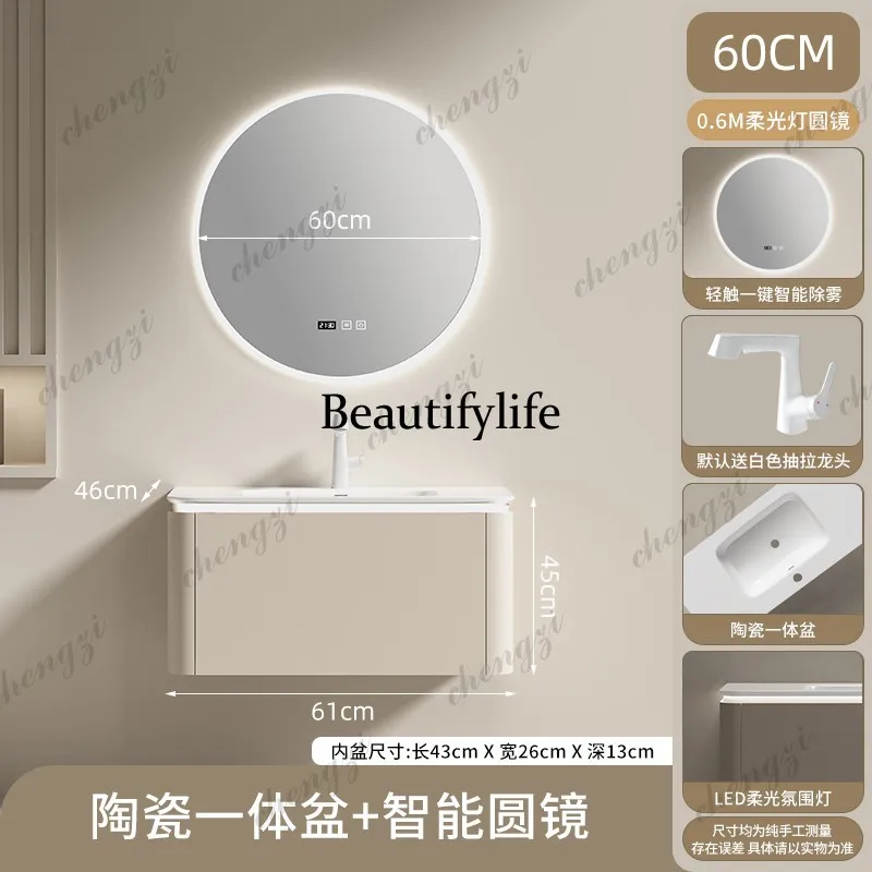 A17 Cream gray wind solid wood - Bathroom Cabinet Mirror ulasan dan harga