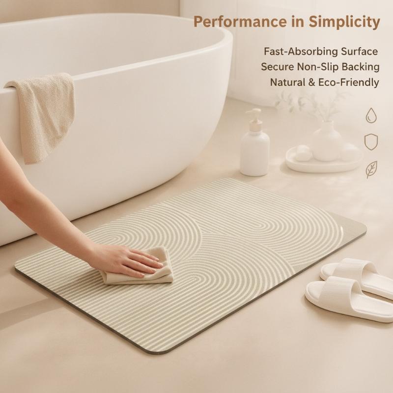 (Beige Striped Diatomite Bath  - Non Slip Bath Mat ulasan dan harga