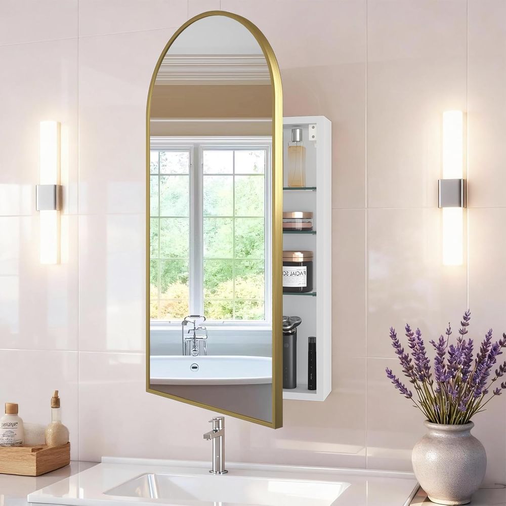 Luxurious Arched Gold Bathroom - Bathroom Cabinet Mirror ulasan dan harga
