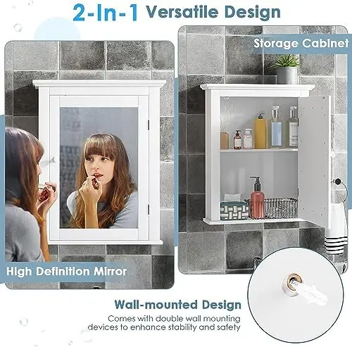 White Medicine Cabinet with Mi - Bathroom Cabinet Mirror ulasan dan harga